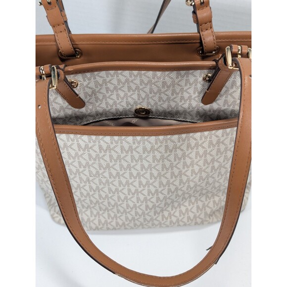 Michael Kors Winston Medium Signature Tote Vanilla Acorn Brown Zip w/ - Picture 10 of 15